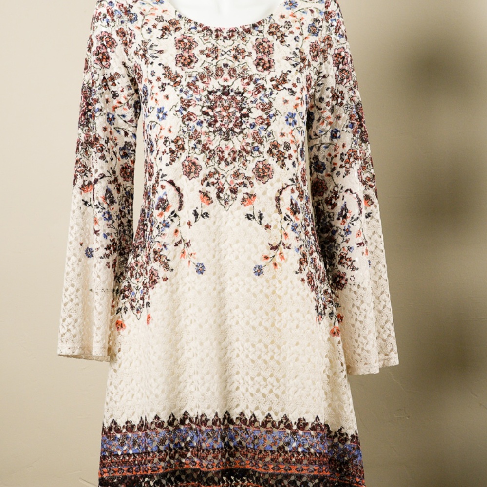 Lacey Long Sleeve Dress, Xhilaration, Medium, Off white with flowery design